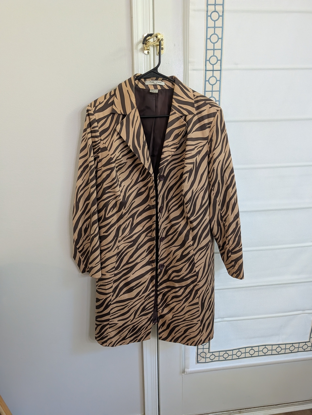 Nikki Valenti Animal Zebra Print Overcoat Brown/Black Button Size 14 Trench
